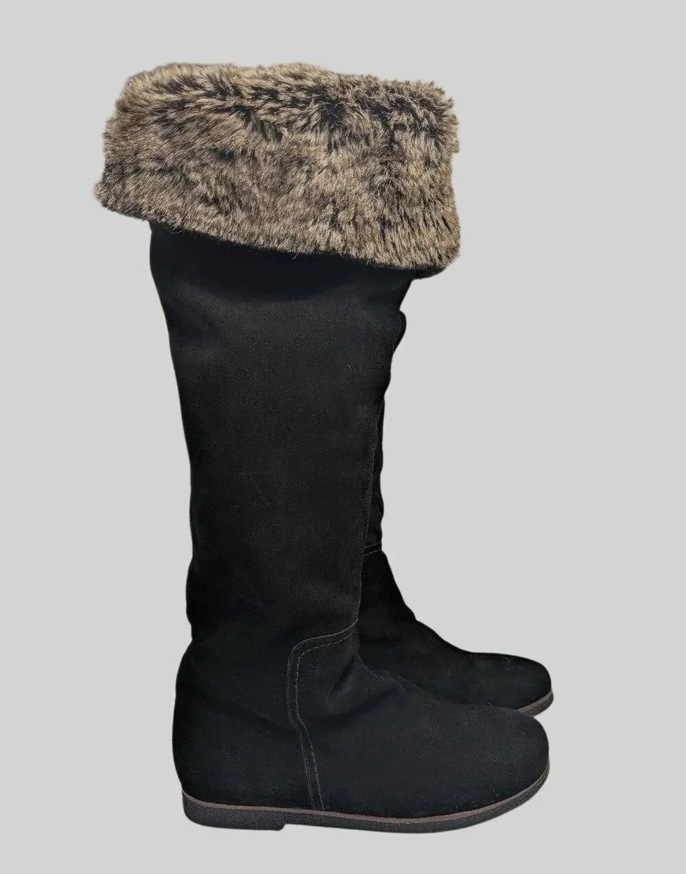 Sam Edelman Orlando Black suede leather over the knee faux fur cuffed boots 8.5